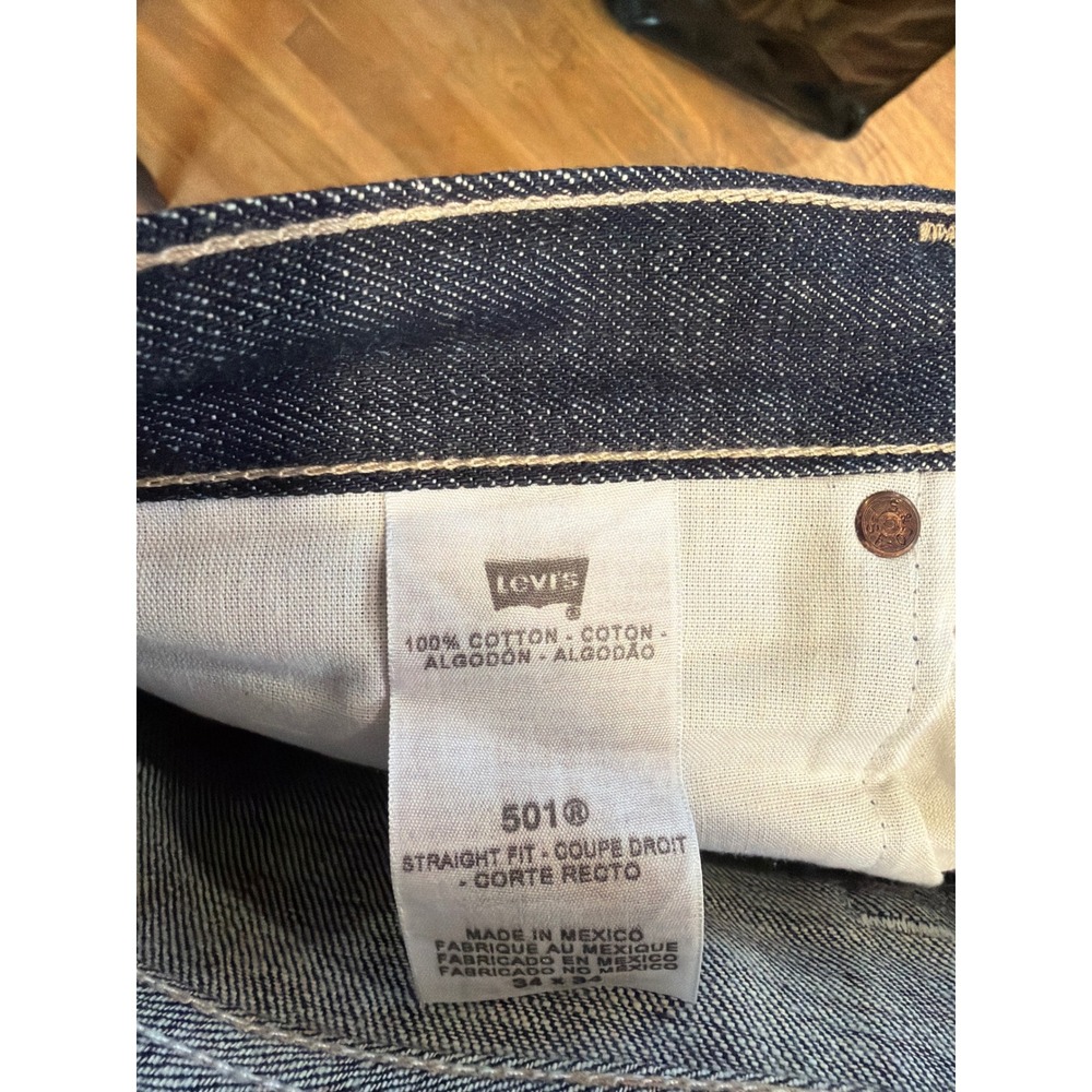 Levis 501 Original Straight Jeans Mens 34x34 Dark Indigo Rigid Cotton Button Fly - Picture 4 of 8